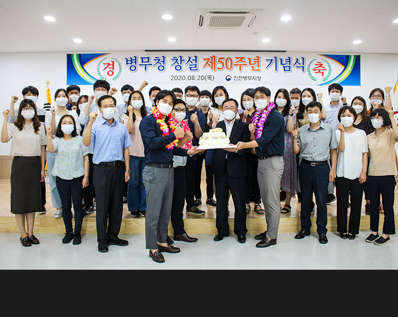 병무청장 기념사 대독, 연고지 변경자 환영 행사, 3-OUT 실천 다짐 추첨, UCC공모전 참여 직원 추첨 등 다양한 행사로 함께 축하하며 기념식을 진행하였다.(2020. 8. 20. 인천병무지청 대회의실)