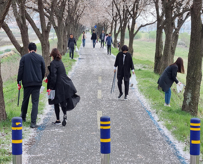 직원들과 함께 보은군의 젖줄인 보청천 주변 환경정화활동을 진행했다. (4월 7일, 보은군 보청천)
                   